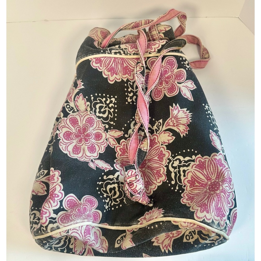 American Eagle Outfitters Y2K Pink Floral Canvas Bucket Bag Drawstring Tote AEO - Picture 3 of 9